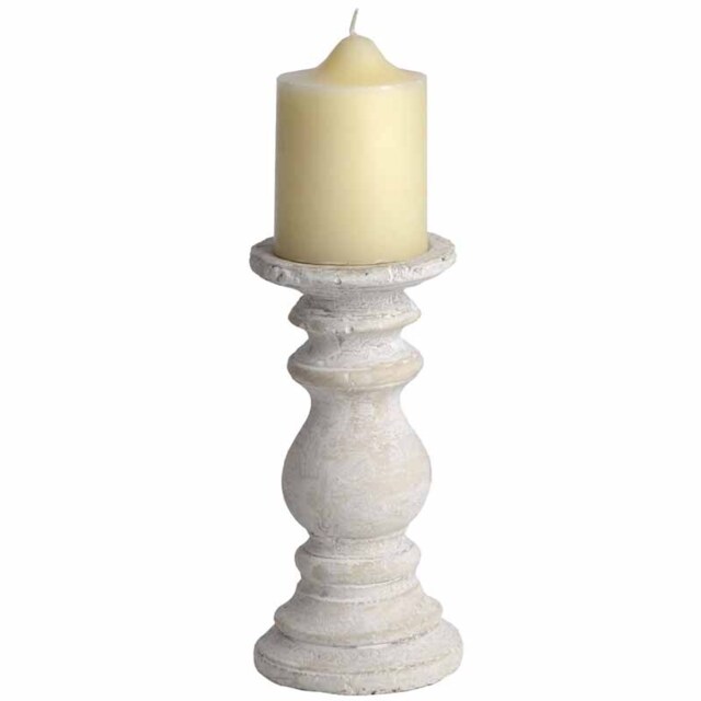Small Candle Holder - Stone - L10 x W10 x H20 cm - Cream White