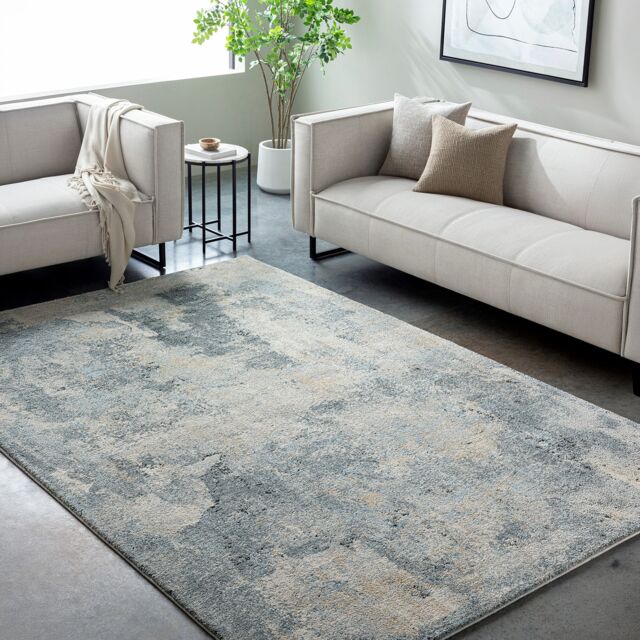 LIVABLISS Avellino-Abstract Modern Marble High Pile Rug 200 x 280 cm Blue Grey Beige