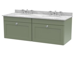 Balterley Swynnerton Traditional 2 Drawer Wall Hung Vanity Unit with Double Marble Basin, Satin Green, 1200mm