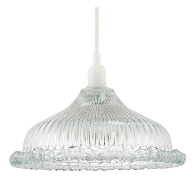 Modern Clear Line Ribbed Glass Pendant Light Shade with Moulded Edge