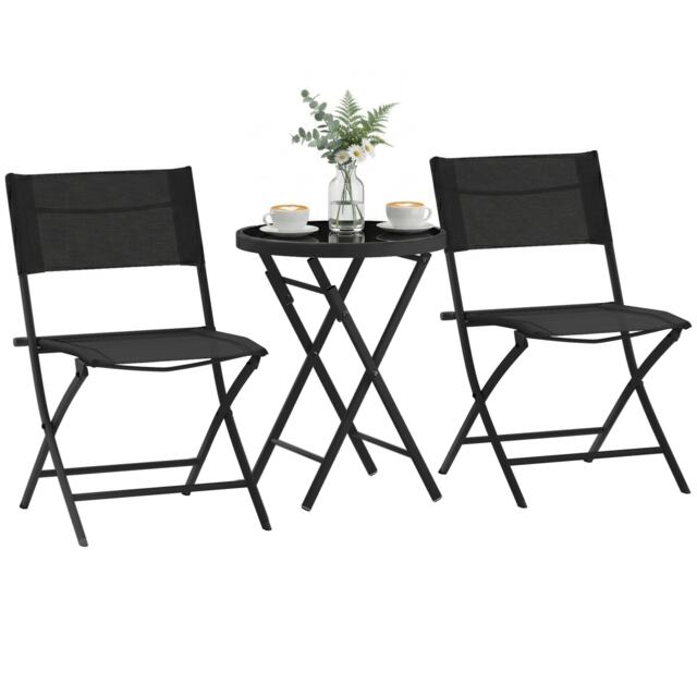 Outsunny 3 Pieces Outdoor Bistro Set, Glass Top Table and Chairs, Black Black Black Chair: 80H x 55L x 46W cm Table: 65H x 50 cm