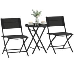 Outsunny 3 Pieces Outdoor Bistro Set, Glass Top Table and Chairs, Black Black Black Chair: 80H x 55L x 46W cm Table: 65H x 50 cm