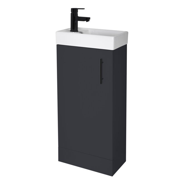 Balterley Contemporary Bathroom Floor Standing Vanity Unit Wash Basin Handrinse & Handle Grey Satin Soft Black