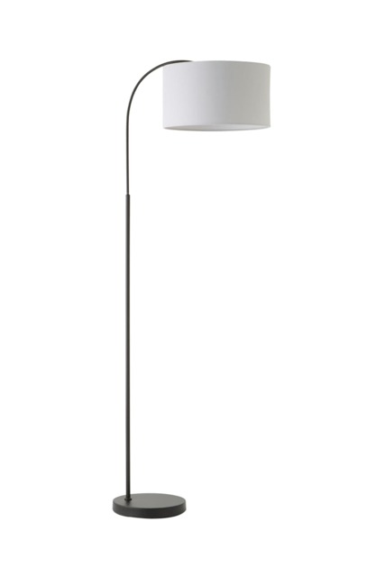 ValueLights Curva Black Floor Lamp Grey Shade and Bulb