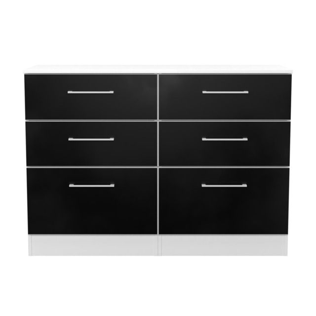 Gloucester 6 Drawer Wide Chest of Drawers in Black Matt & White (Ready Assembled) Black Black Matt & White