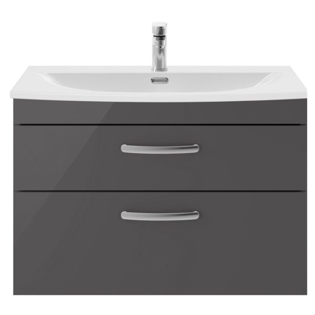 Balterley Millwich Contemporary 2 Drawer Wall Hung Vanity Unit with Curved Basin, Gloss Grey, 800mm