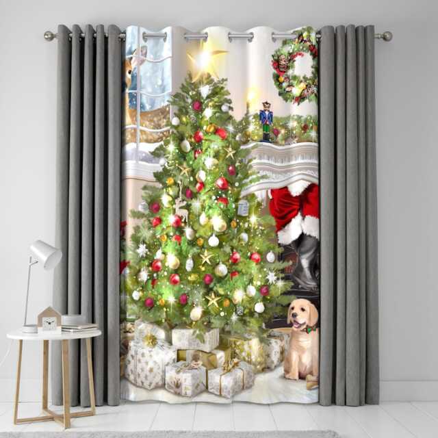 Fusion Christmas Tree Eyelet Single Panel Door Curtain Multi