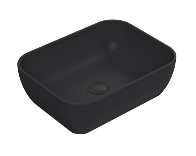 Balterley Nova Soft Square Countertop Vessel Basin for Bathroom, Durable Ceramic Fireclay Black Matt Black 1