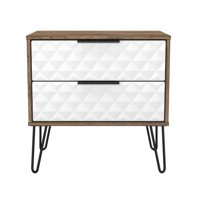 Islay 2 Drawer Wide Bedside Table in White Matt & Vintage Oak (Ready Assembled) White White Matt & Vintage Oak