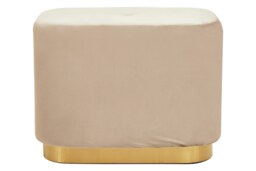 Orsina Mink Square Stool with Gold Base, Velvet Upholstered Makeup Stool, Pouffe Footstool with Modern Link