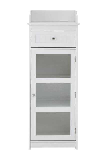 Interiors By Premier Practical Design Glass Door Floor Standing Cabinet, Big Impact Display Cabinet, Slim Storage Storage Unit White