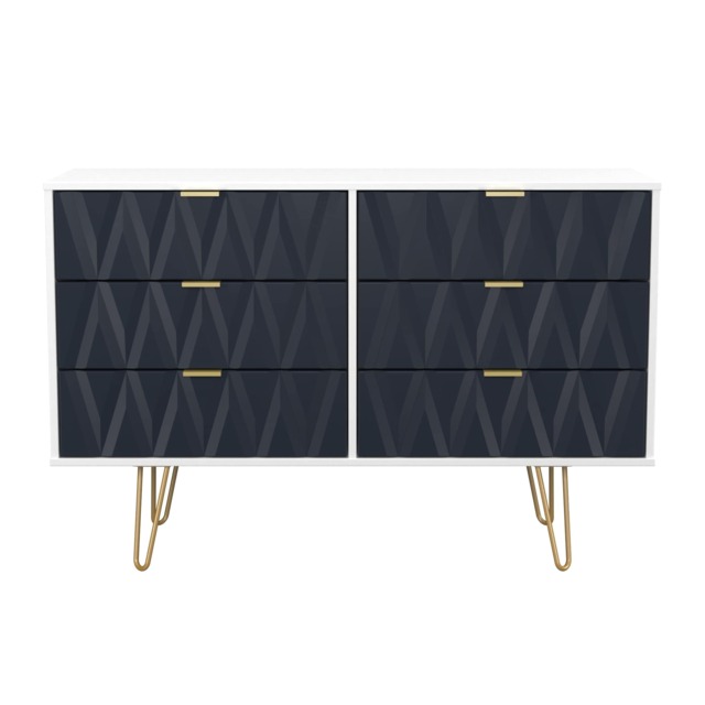Dallas 6 Drawer Wide Chest of Drawers in Indigo Matt & White Matt (Ready Assembled) Blue Indigo Matt & White Matt
