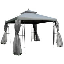 Outsunny 3 x 3(m) Garden Gazebo Double Top Gazebo Canopy w/ Mesh Grey Grey