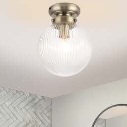 COSYLYTE Finley Bathroom Light Classic Ribbed Glass Ceiling Light - Brushed Brass Base Bronze Brushed Brass 1