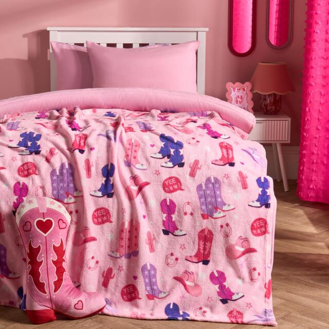 OHS Cowboy Print Flannel Fleece Throw Blanket Soft Bedspread Pink