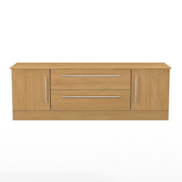 Carlton 2 Door 2 Drawer Wide TV Unit in Modern Oak (Ready Assembled) Brown Modern Oak