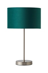 ValueLights Charlie Brushed Chrome Table Lamp Green Velvet Shade & Bulb Green