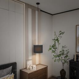 HOMCOM Linen Pendant Light, Bedside Ceiling Lamps with E27 Bulb, Modern Hanging Lights for Living Room, Bedroom, Kitchen, Hallway, Black