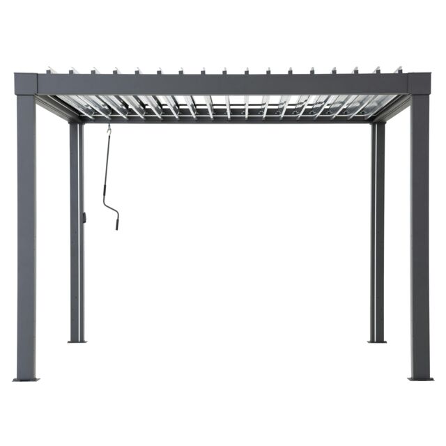 Sunjoy 3m x 3m Electric Louvered Pergola with Solar LED Lights, Adjustable Rainproof Aluminum Hardtop Gazebo