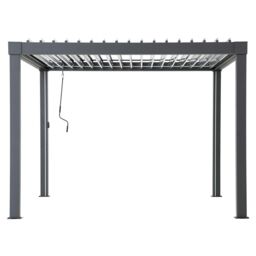 Sunjoy 3m x 3m Electric Louvered Pergola with Solar LED Lights, Adjustable Rainproof Aluminum Hardtop Gazebo