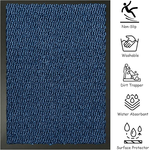 KAV Door Mat Dirt Trapper - Durable Indoor and Outdoor Non-Slip Rug - Super Absorbent- Home, Office(Blue / Black, 90cm x 150cm)