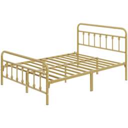 Yaheetech Vintage Iron Platform Bed with High Headboard and Footboard-190 cm L x 135 cm W Gold Antique Gold Double 1