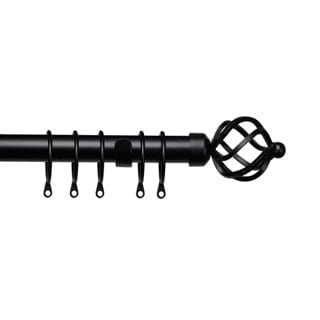25-28mm Cage End Black Metal Curtain Pole Set 120 - 210cm Black Black