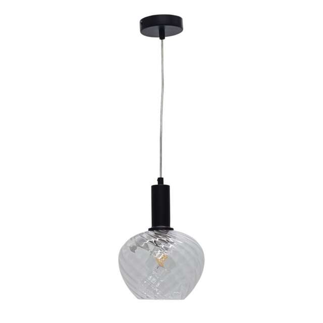 Bradson - Clear Swirl Glass Black Deco Pendant Fitting