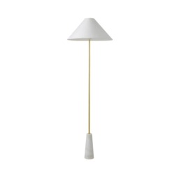 ValueLights Margot White Marble Base Floor Lamp Linen Taper Shade White