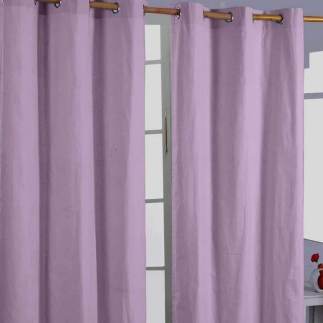 Homescapes Cotton Plain Mauve Ready Made Eyelet Curtain Pair - 117 x 137 cm Purple Mauve (W) 117cm x (L) 137cm