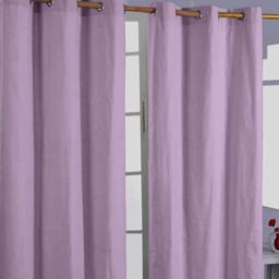 Homescapes Cotton Plain Mauve Ready Made Eyelet Curtain Pair - 117 x 137 cm Purple Mauve (W) 117cm x (L) 137cm