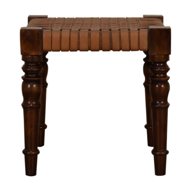Artisan Furniture Solid Wood Woven Leather Footstool