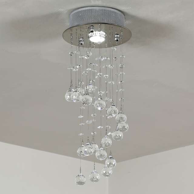 HOMCOM Metal Crystal Ceiling Light Chandelier Elegant Pendant Lamp Living Room Stairway Stairway Spiral Rain Drop Pendant Lamp Silver