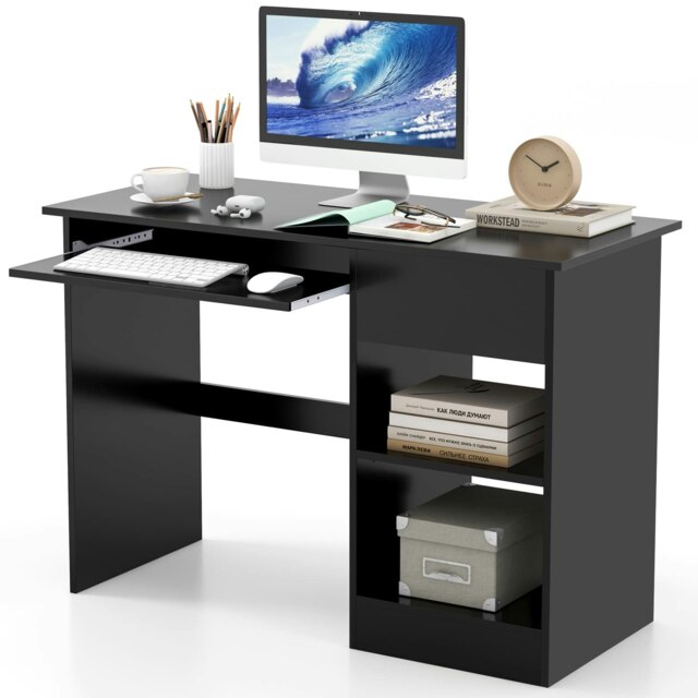 COSTWAY Computer Desk Workstation Laptop Table w/Drawer Black Black