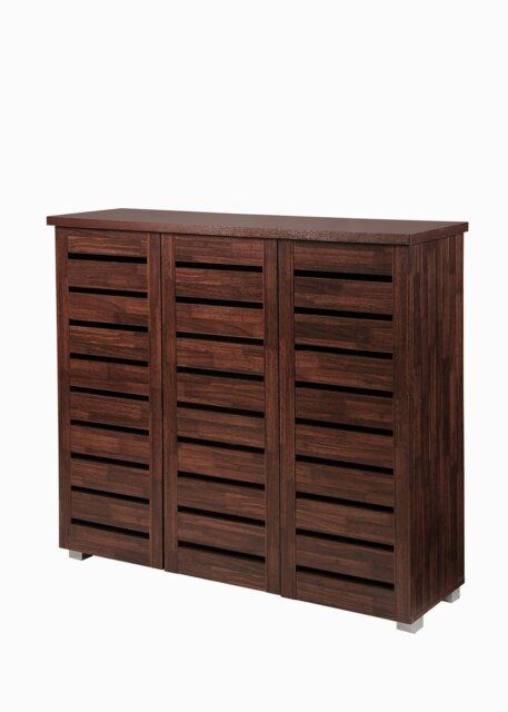 Essentials 3 Door Shoe Cabinet Walnut Finish
