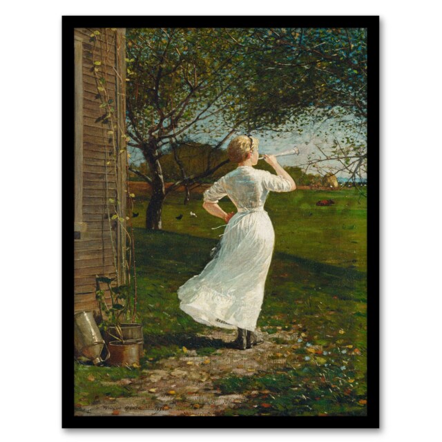 Winslow Homer Blowing the Dinner Horn Oil Painting Framed Wall Art Print A3