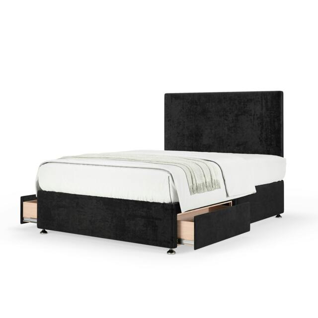 Memory Maestro Memory Foam Black Naples Velvet 2 Drawer Divan Set And Valencia Headboard Small Single