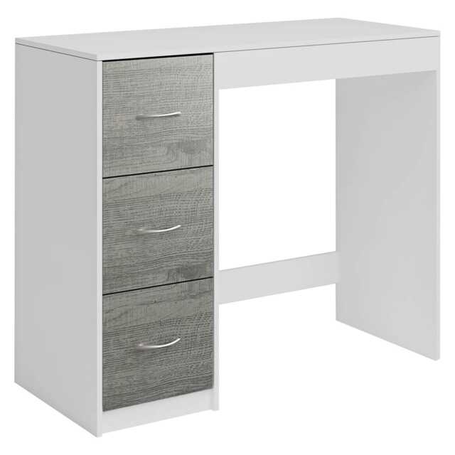 3-Drawer Wooden Desk and Dressing Table - Multi-Functional, 79.5x93x40 cm White White & Ash Grey 22.5 x 43.5 x 98.5 1