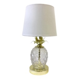 Gold Pineapple Touch Lamp with White Shade Gold Polished gold plate with clear glass detail and white cotton 1