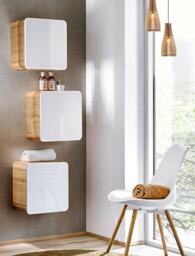 Small Bathroom Cabinet Wall Mounted Cube Unit Set of 3 Floating Storage Shelf Boxes Designer White Gloss Oak Handleless Arub