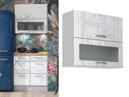 Kitchen Display Cabinet Glass Wall Unit 800mm White Gloss Modern Storage Cupboard Lift Up Slab Door Ella