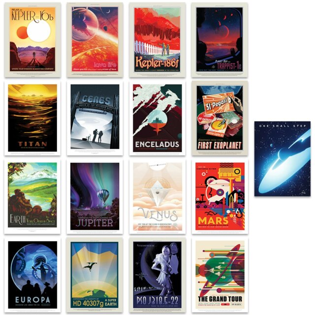 Pack of 17 NASA Space Grand Tour Travel Exploration Wall Art Prints 12x16 Inch