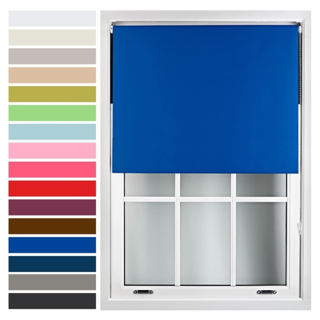 FURNISHED Roller Blind Made to Measure Blackout Fabric with Metal Fittings Easy Fit Blue Blue (W) 60cm x (L) 165cm