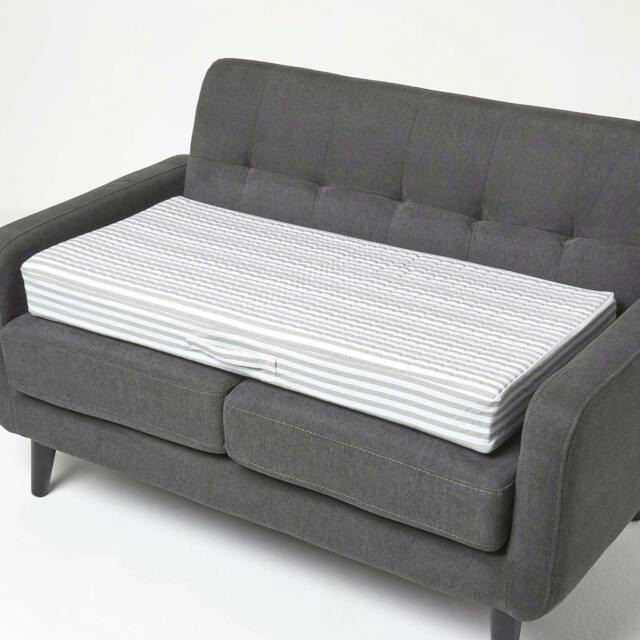 Homescapes Grey Stripe Cotton Orthopaedic Foam 2 Seater Booster Cushion Grey Grey Stripe 100 x 50 x 10 cm