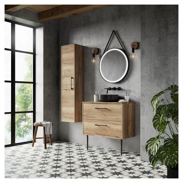 Balterley Winshill Contemporary 2 Drawer Wall Hung Vanity Unit with Worktop, Light Oak, 800mm