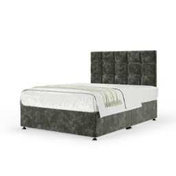 Charcoal Chenille No Drawer Divan Base and Pearl Headboard Small Double