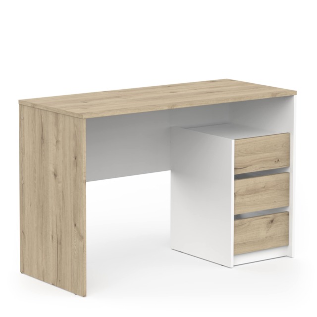 FURNICOMP Detroit 3 Drawer White and Oak Office Desk/Study Table