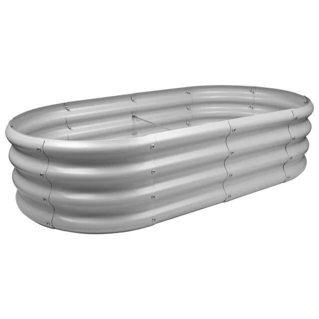 Harbour Housewares Raised Garden Bed - Silver Rounded Bottomless Metal Raised Galvanised Steel Planter Box 120 x 60cm