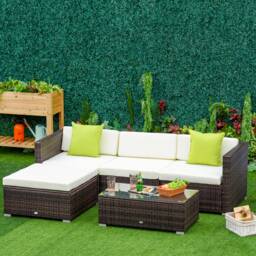 Outsunny 5 Pieces Rattan Sofa Set Wicker Sectional Cushion Patio Brown Garden Brown Brown