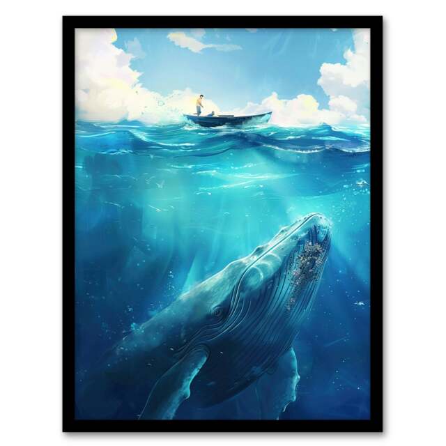 Under Boat Oil Whale Living Room Home Decor Black Framed Wall Art Print A4